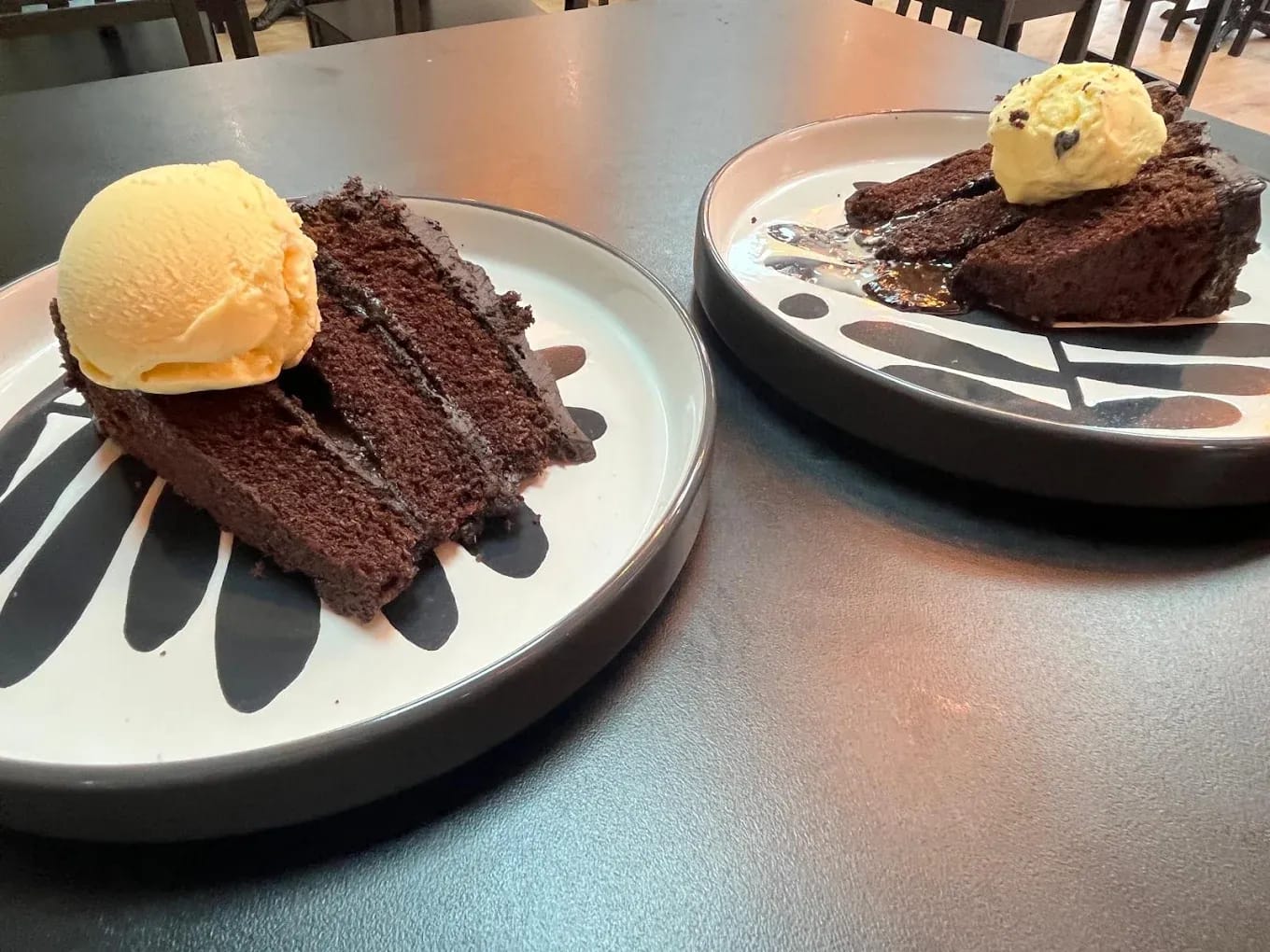 Chocolate fudge cake served with ice cream